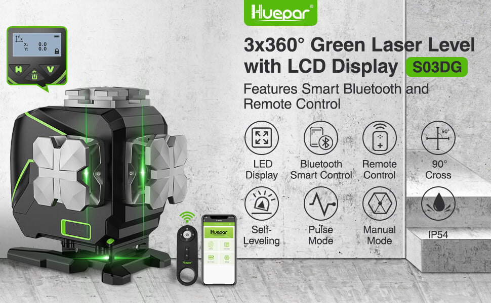 niveau laser huepar S03CG bluetooth 3d vert batterie écran LCD new bracket