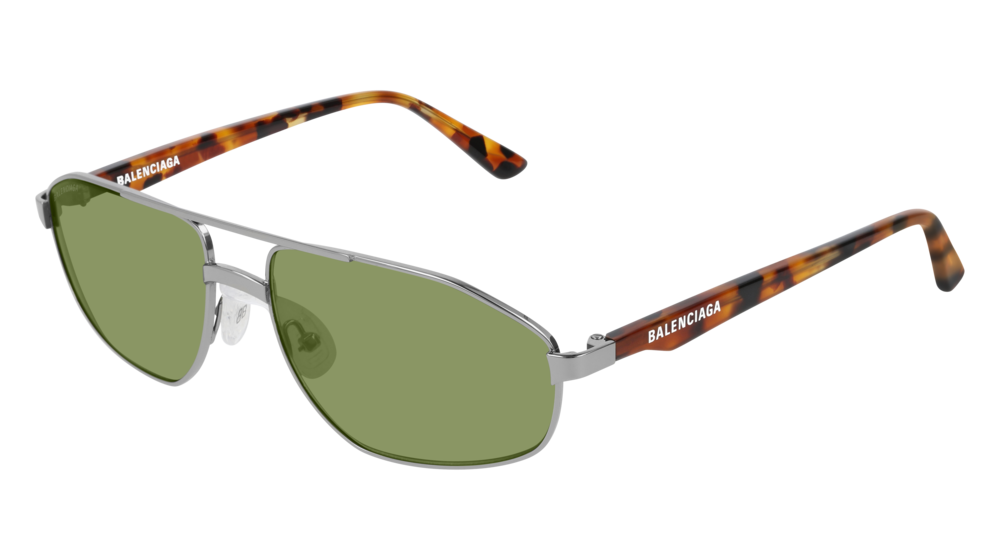 Balenciaga BB0012S Ruthenium Havana Sunglasses / Green Lenses