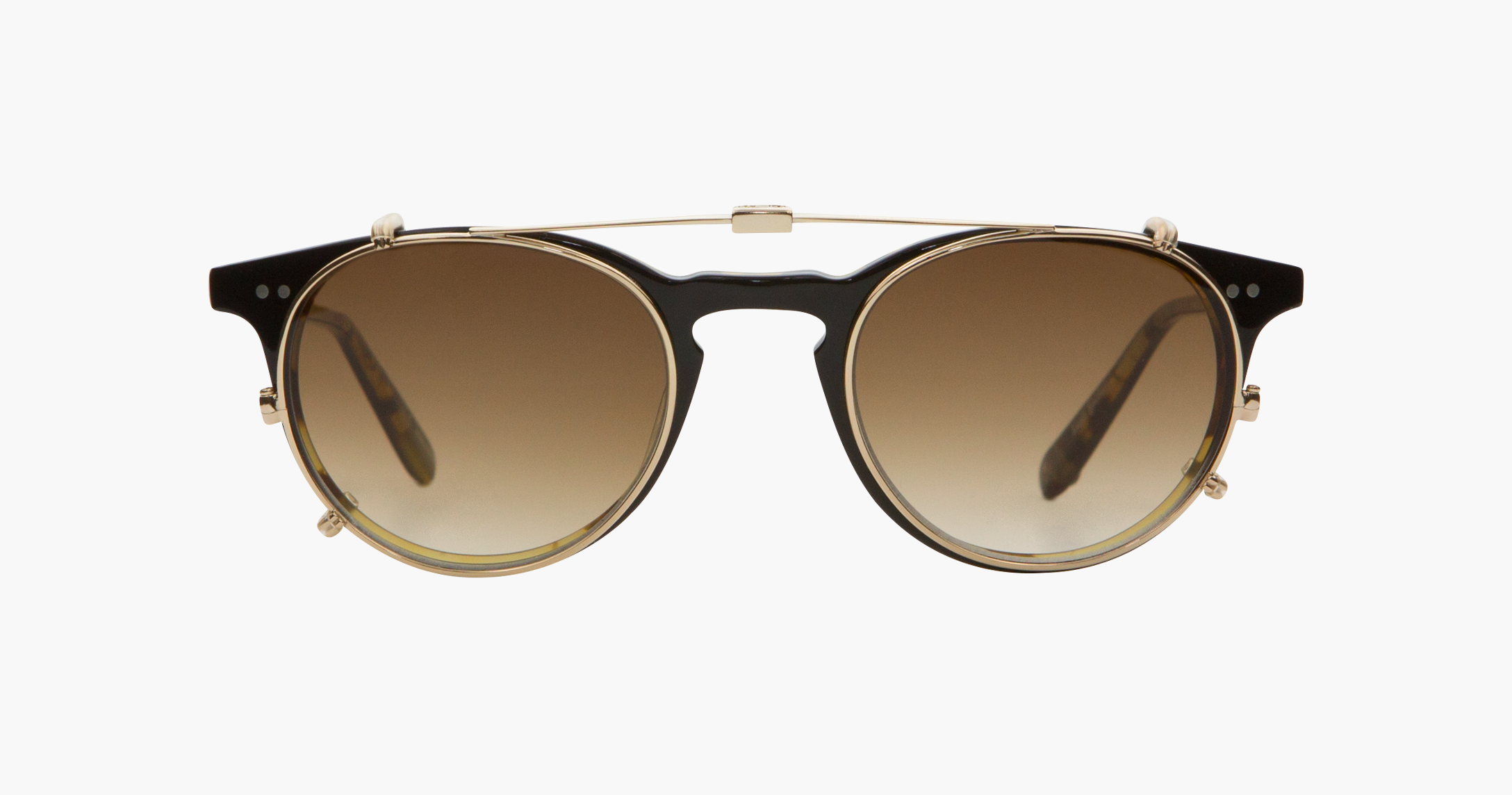 Garrett Leight Winward 47mm Gold Clip-On Shield / Sepia Gradient Lenses