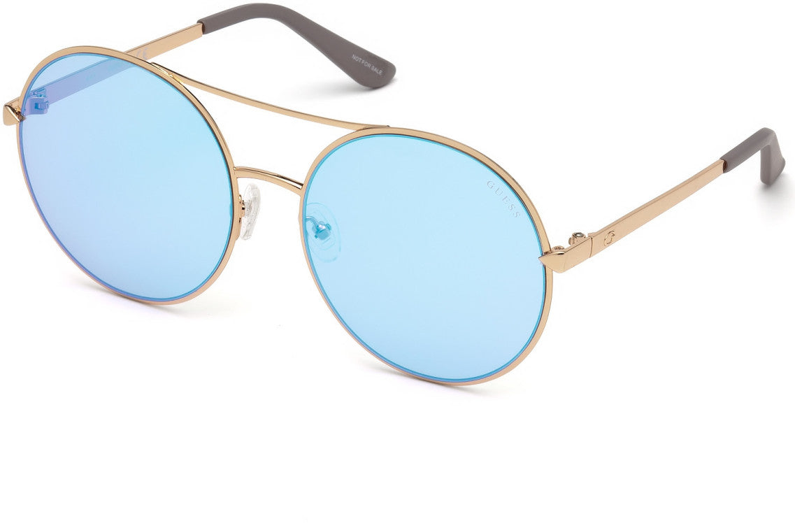 Guess GU7559 Shiny Rose Gold Sunglasses / Blu Mirror Lenses