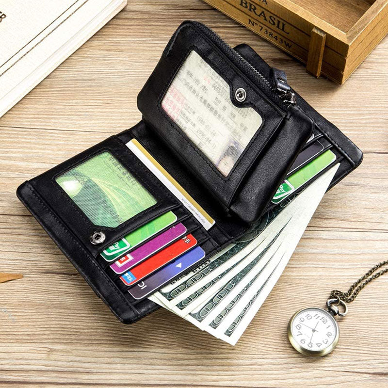 RFID Multifunctional Genuine Leather Bifold Wallet