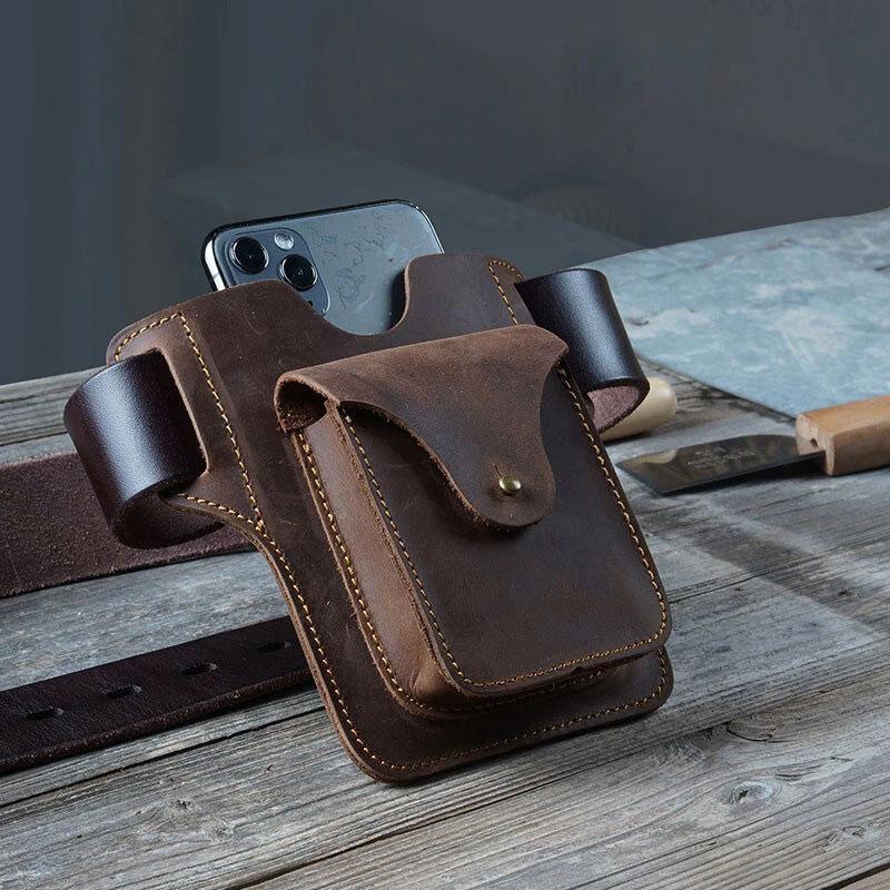 Limited Stock: Outdoor Leather Retro Solid Color 7.2 Inch Cell Phone Belt Bag