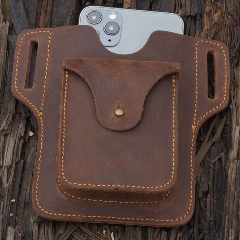 Limited Stock: Outdoor Leather Retro Solid Color 7.2 Inch Cell Phone Belt Bag