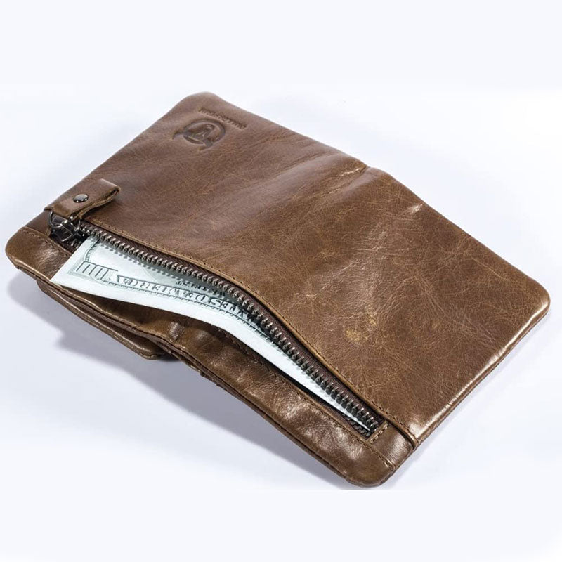 RFID Multifunctional Genuine Leather Bifold Wallet