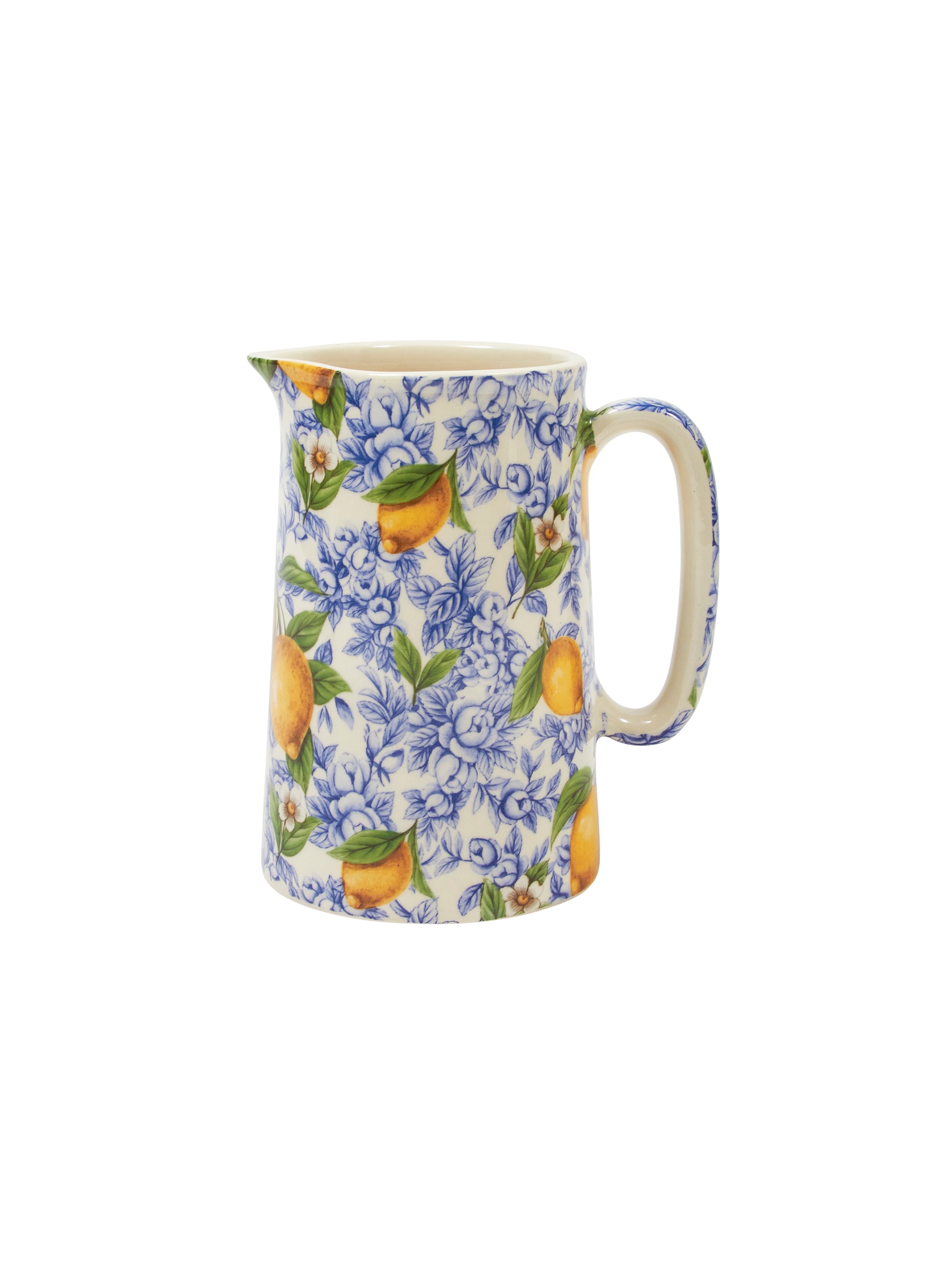 English Lemon and Blue Rose Garden Pitcher