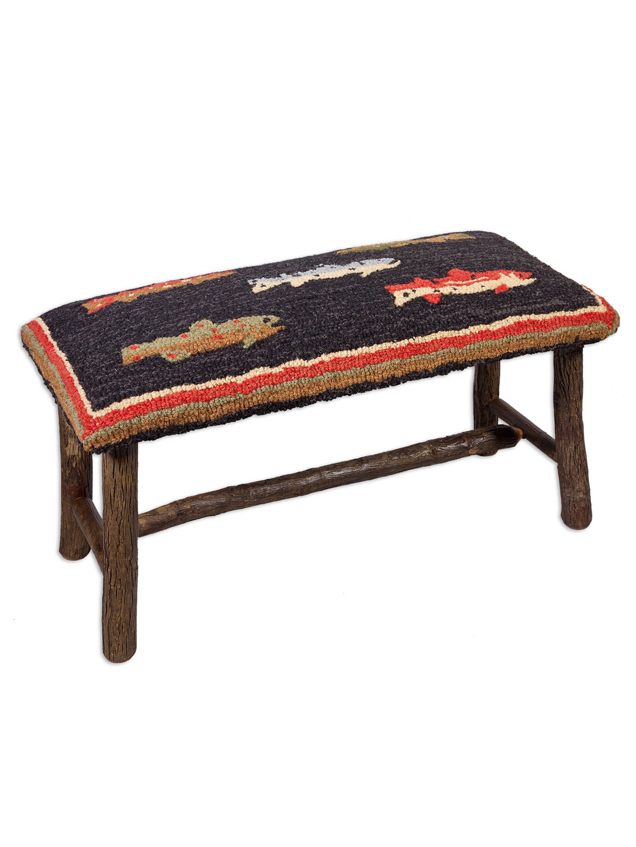 River Fish Hooked Wool Top Bench