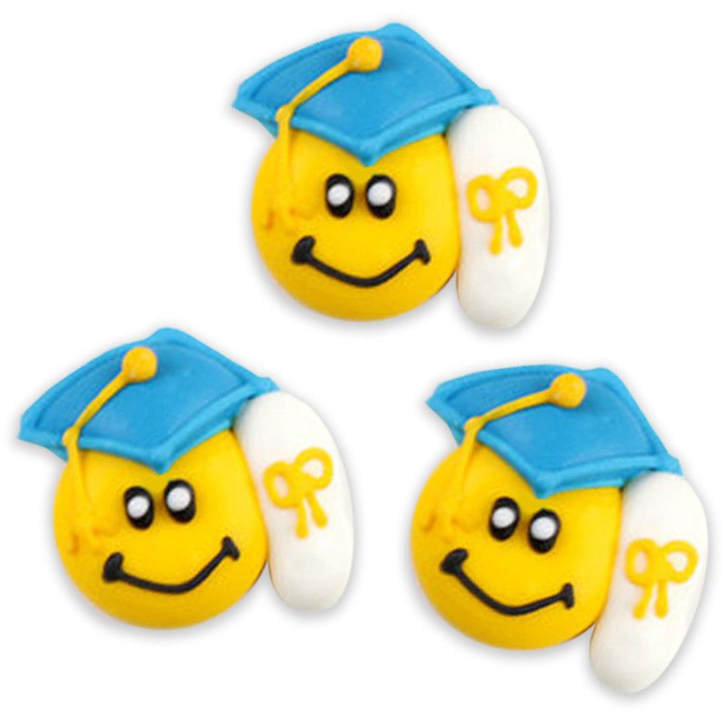  Graduation Smiley Royal Icing Decorations - Blue 