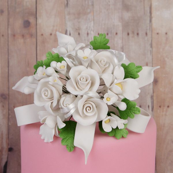  White Tea Rose and African Orchid Cake Topper 