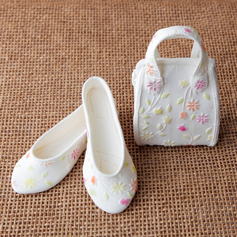  White with Floral Design Purse and Sandal Set 2 