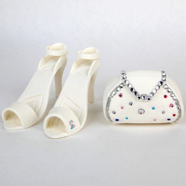  White with Colored Jewels Purse and Sandel Set 