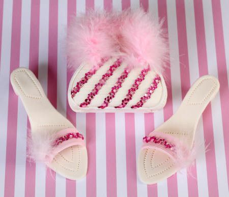  White and Pink w/ Feathers Purse and Sandal Set 