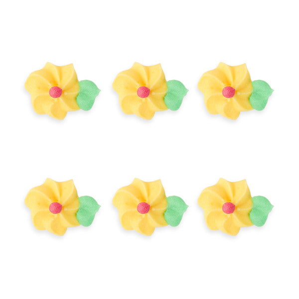  Small Drop Flower w/ Leaves Royal Icing Decorations (Bulk) - Yellow 