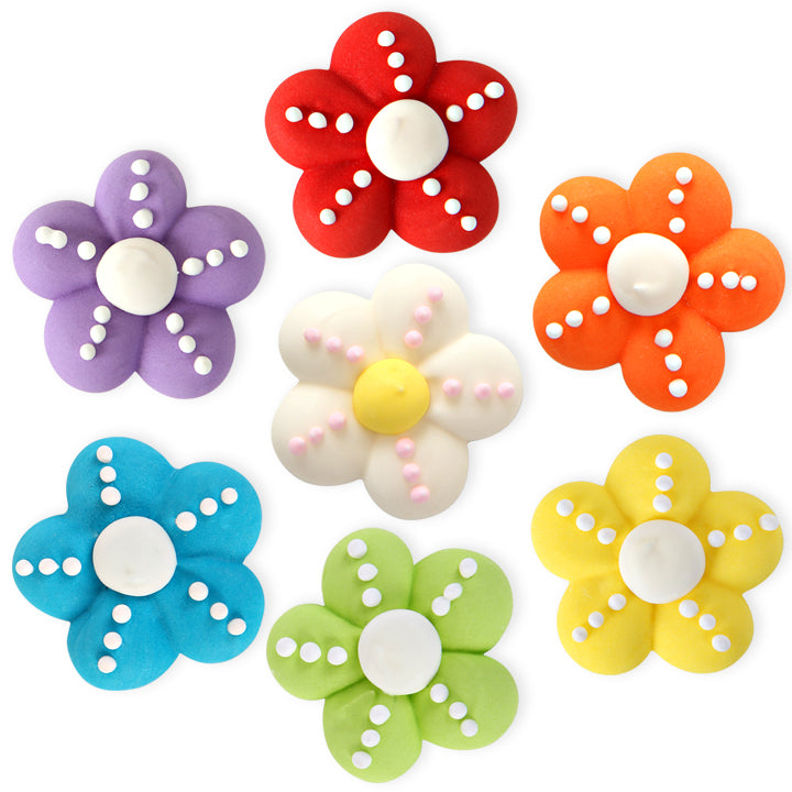 Dotted Blossoms Royal Icing Decorations (Bulk)