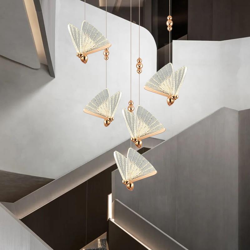 Butterfly Stair Chandelier Dining Room Ceiling Pendant Light Exhibition Hall Attic Large Chandelier