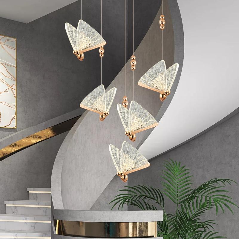 Butterfly Stair Chandelier Dining Room Ceiling Pendant Light Exhibition Hall Attic Large Chandelier