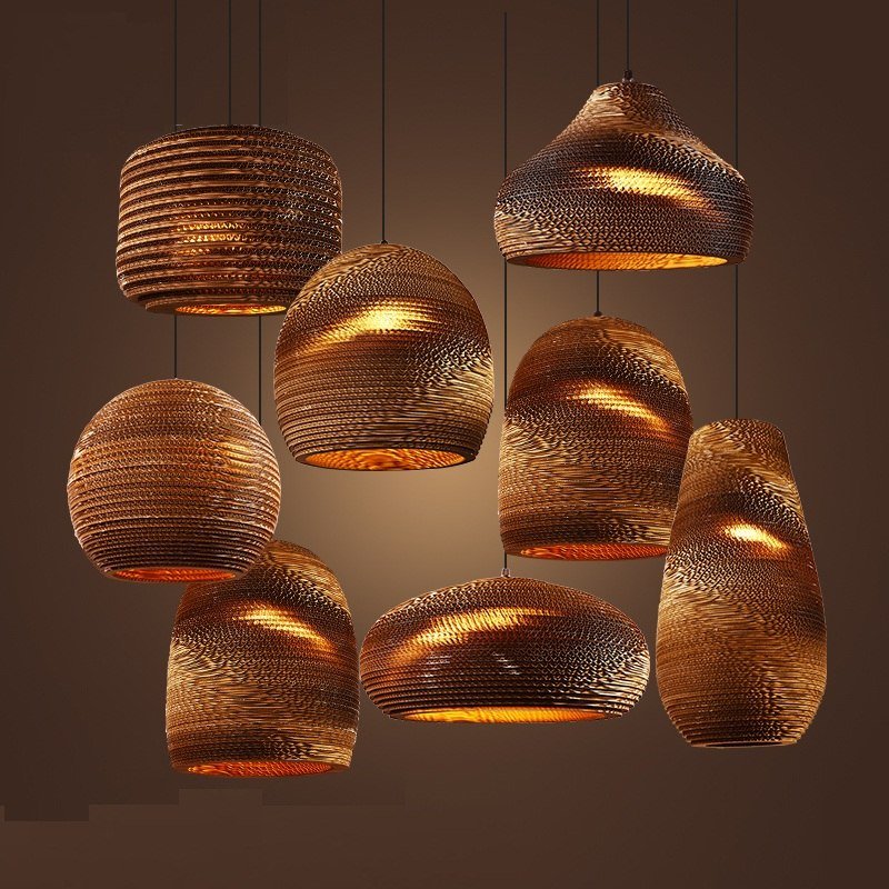 Industrial Modern Nordic Pendant Corrugated Paper Lamp Lights Hanging Lighting for Home Dining Room Cafe Bar Decoration