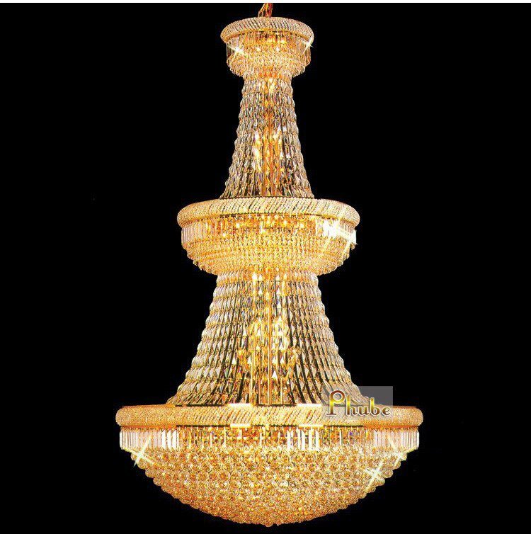 Large Foyer Crystal Chandelier Light Fixture Gold /Chrome Crystal Chandelier Used In Villa Hotel Duplex Buildings  (Gold Lamp body Width 100cm H150cm)