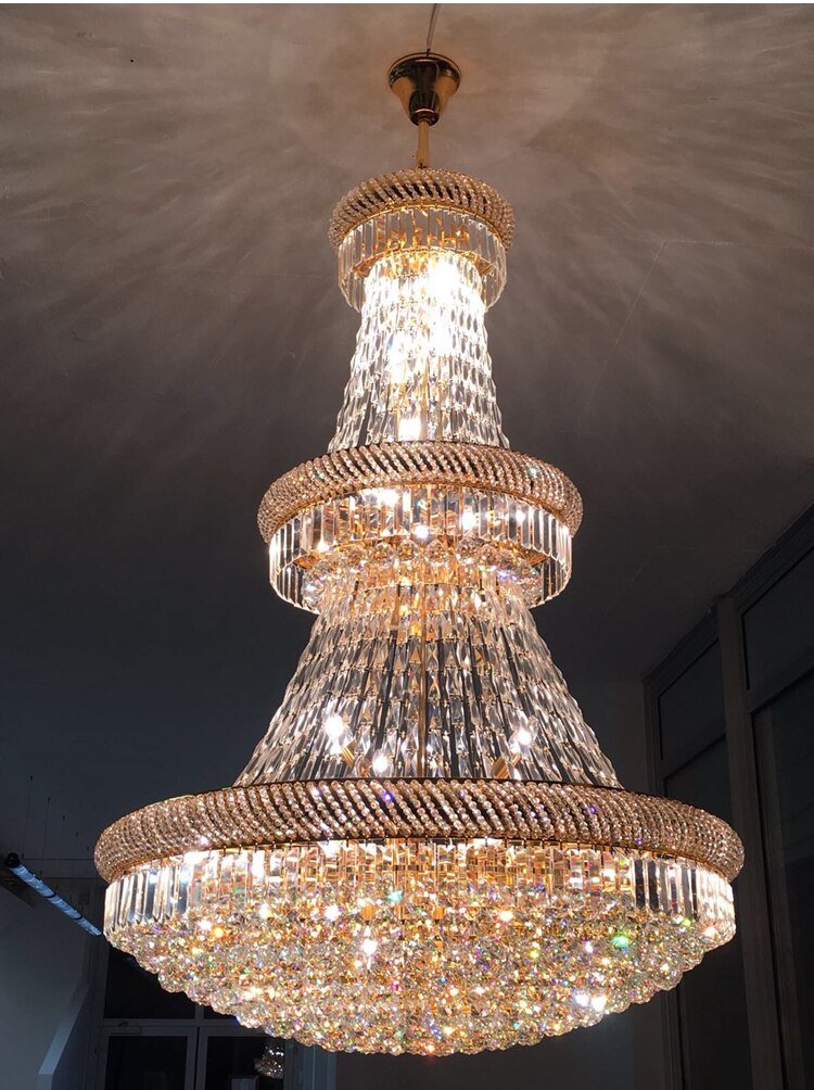 Large Foyer Crystal Chandelier Light Fixture Gold /Chrome Crystal Chandelier Used In Villa Hotel Duplex Buildings  (Gold Lamp body Width 100cm H150cm)