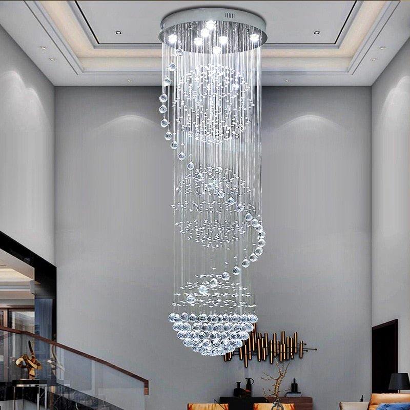 Modern Long LED Spiral Living Crystal Chandeliers Lighting Fixture For Staircase Lamp  Hotel Hall