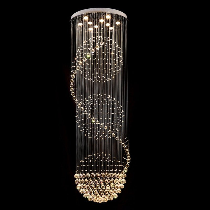 Modern Long LED Spiral Living Crystal Chandeliers Lighting Fixture For Staircase Lamp  Hotel Hall