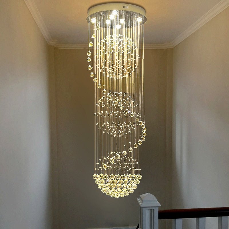 Modern Long LED Spiral Living Crystal Chandeliers Lighting Fixture For Staircase Lamp  Hotel Hall