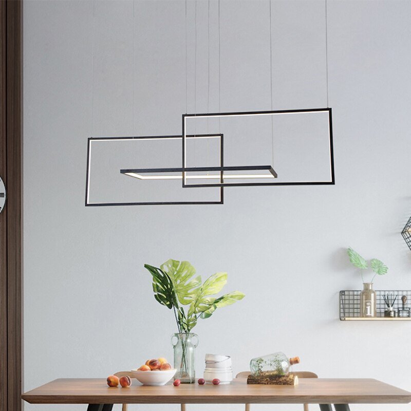 Modern Rectangle Chandeliers Led Pendant Lights Living Dining Room Kitchen Stair