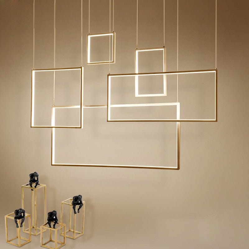 Modern Rectangle Chandeliers Led Pendant Lights Living Dining Room Kitchen Stair