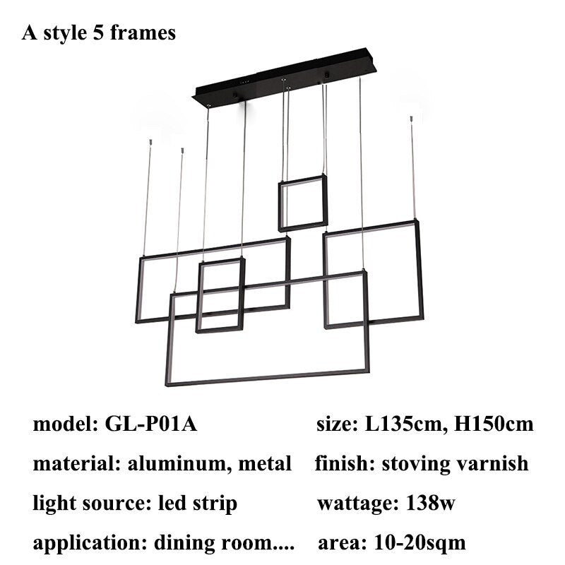 Modern Rectangle Chandeliers Led Pendant Lights Living Dining Room Kitchen Stair