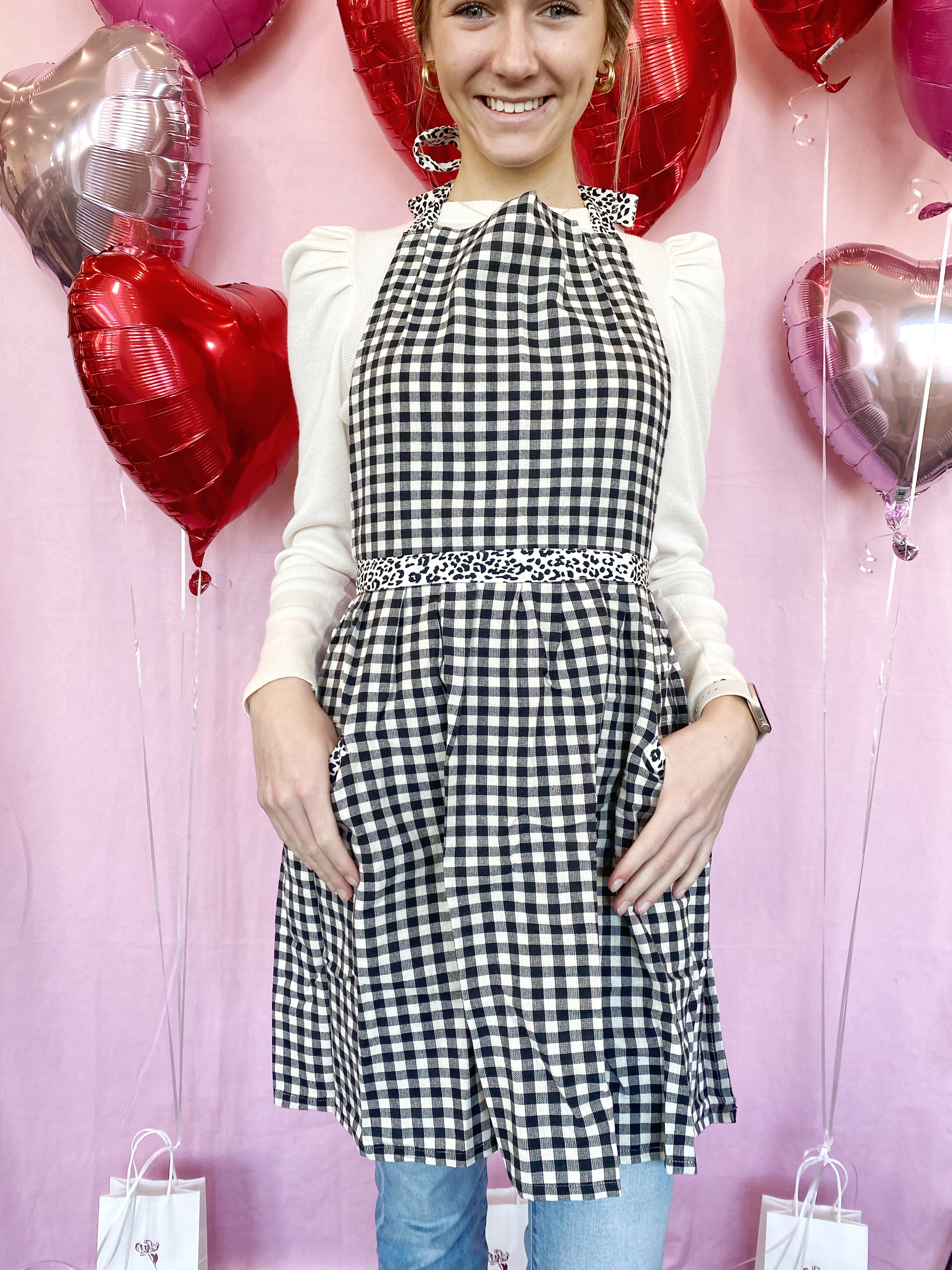 Gina Black Gingham Apron