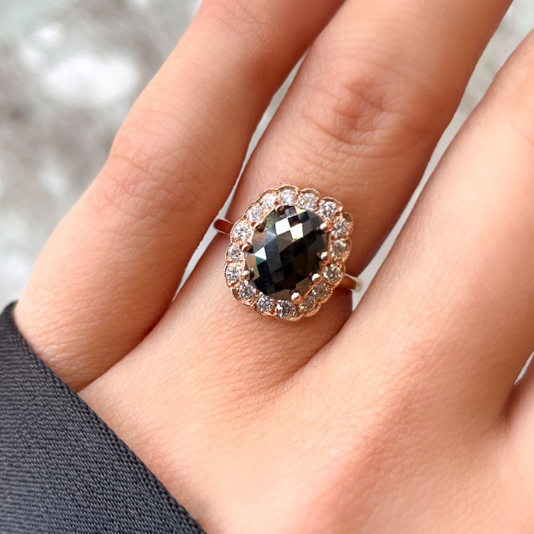 Black Diamond Halo Ring