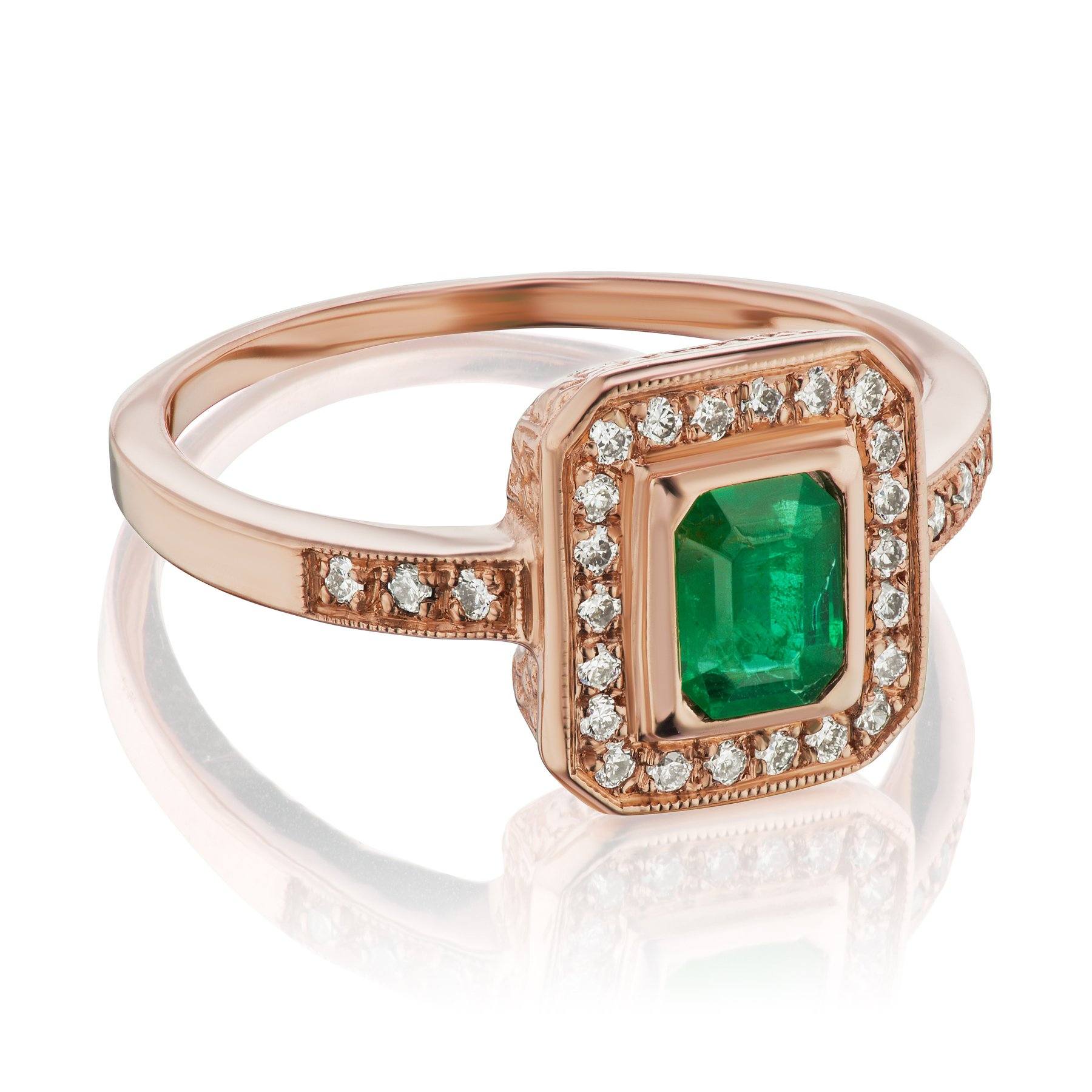 Emerald Diamond Halo Ring