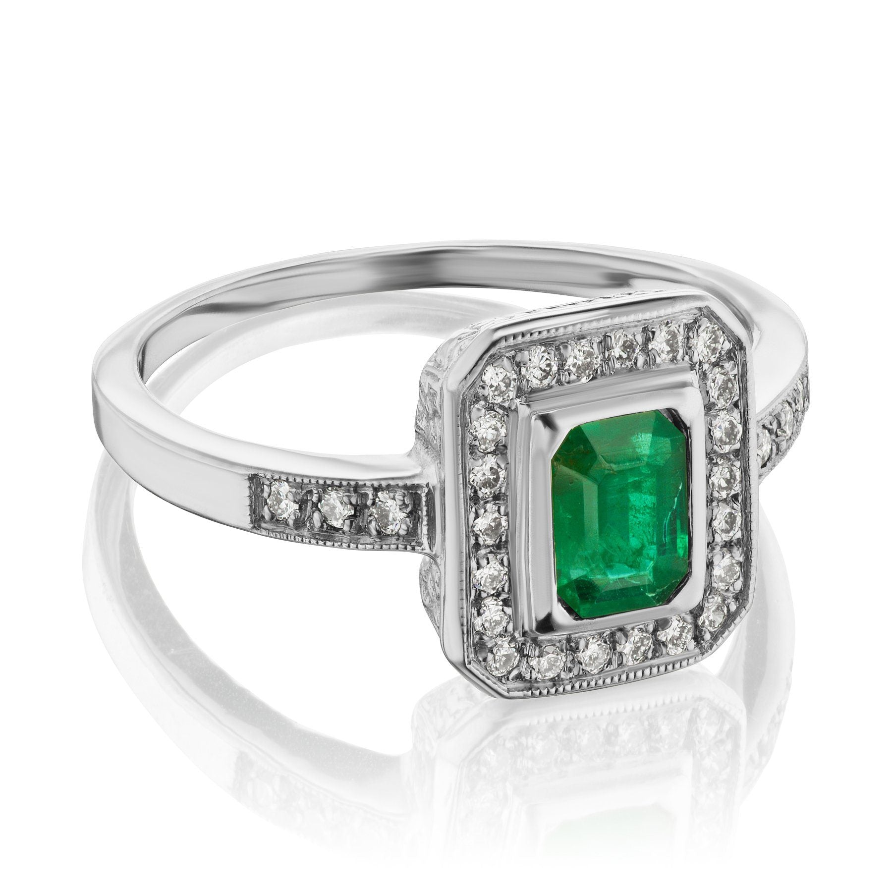 Emerald Diamond Halo Ring