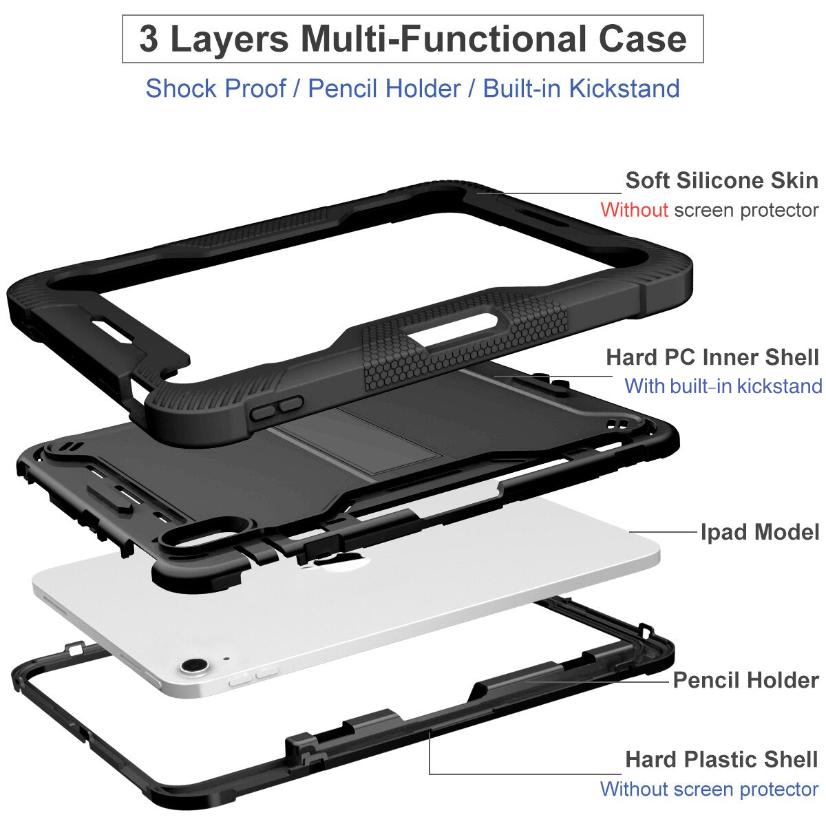 Aeris Heavy Duty Shockproof Silicone Case for iPad 10th Generation w/ Pencil Holder & Kickstand