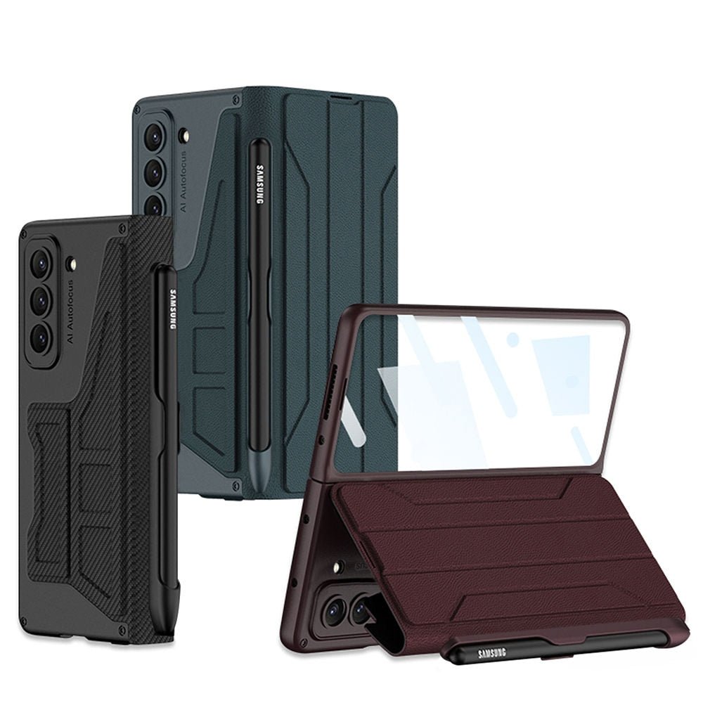 Cedere Shell Membrane Integrated Leather Case for Galaxy Z Fold 5 With Detachable Pen Holder