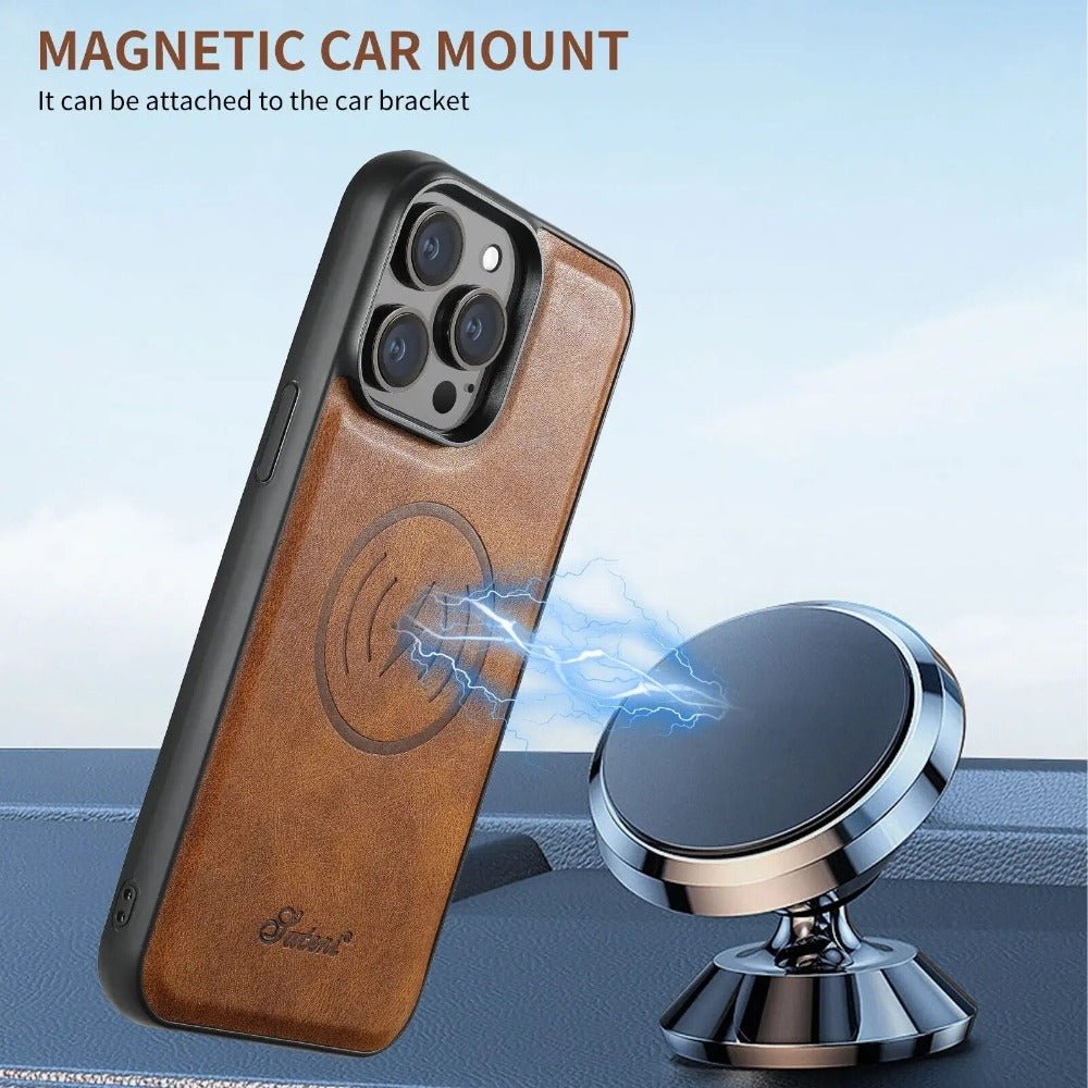 Foveo Premium Leather Case for iPhone 15 Series With Detachable Magnetic Card Stand