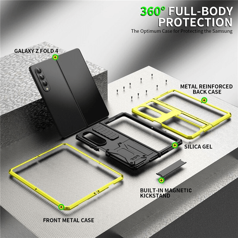 Heres Silicone Galaxy Z Fold 4 Case with Shockproof Metal Bumper and Kickstand