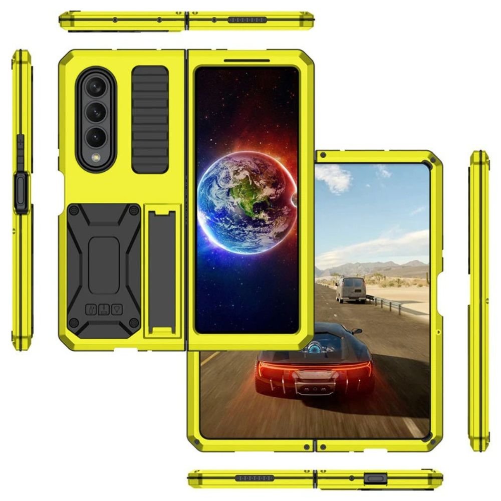 Heres Silicone Galaxy Z Fold 4 Case with Shockproof Metal Bumper and Kickstand