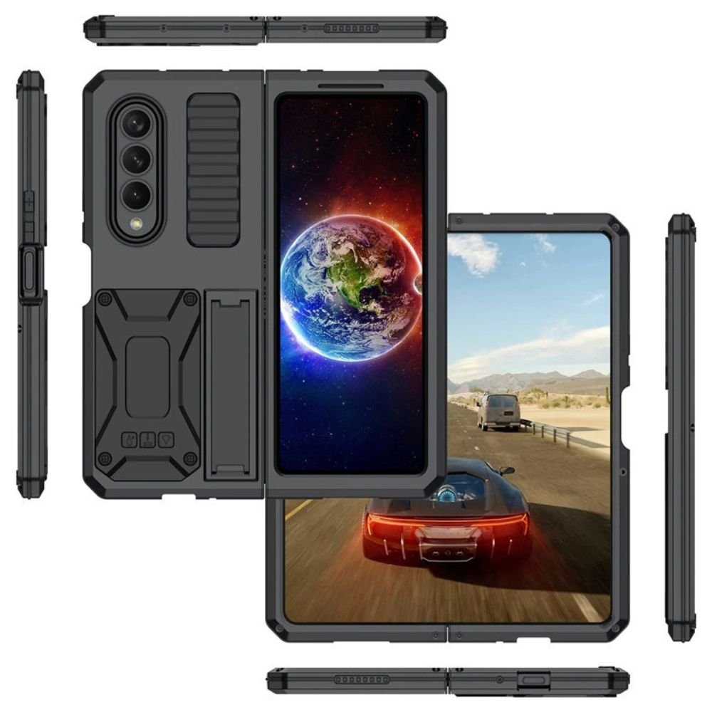 Heres Silicone Galaxy Z Fold 4 Case with Shockproof Metal Bumper and Kickstand