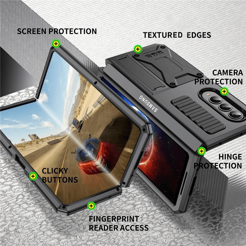 Heres Silicone Galaxy Z Fold 4 Case with Shockproof Metal Bumper and Kickstand