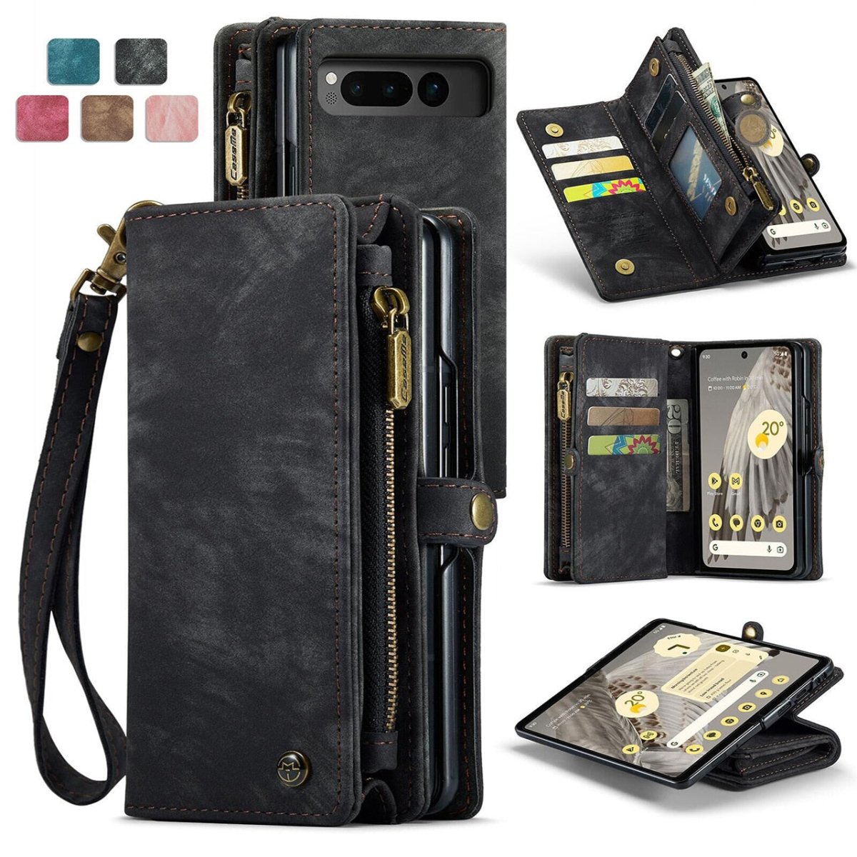 Luxi Magnetic Wallet Flip Case For Google Pixel Fold With Lanyard
