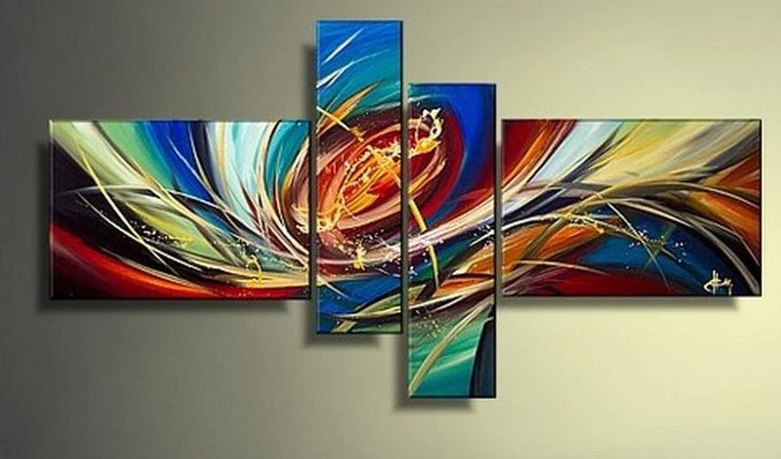 Colorful Lines, Contemporary Abstract Painting, Acrylic Modern Paintings, 4 Piece Wall Art Paintings, Living Room Canvas Painting, Hand Painted Art, Simple Modern Art
