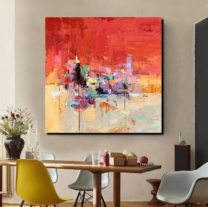 Simple Canvas Paintings, Dining Room Modern Paintings, Red Abstract Contemporary Art, Acrylic Painting on Canvas, Heavy Texture Paintings