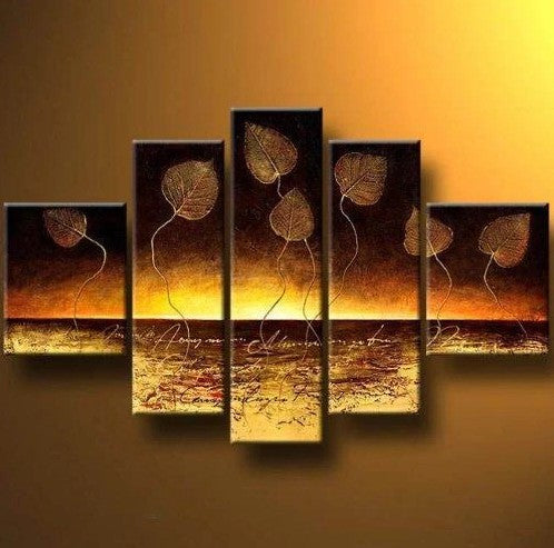 Golden Leaves Painting, Hand Painted Canvas Art, 64 Inch Abstract Painting, Large Canvas Painting for Bedroom, Buy Paintings Online