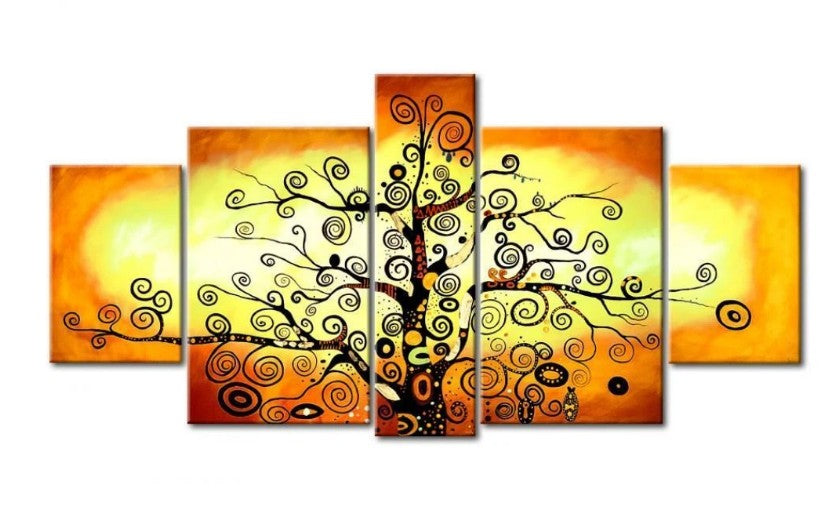 Tree of Life Painting, 5 Piece Canvas Painting, Modern Acrylic Abstract Painting, Extra Large Painting for Living Room