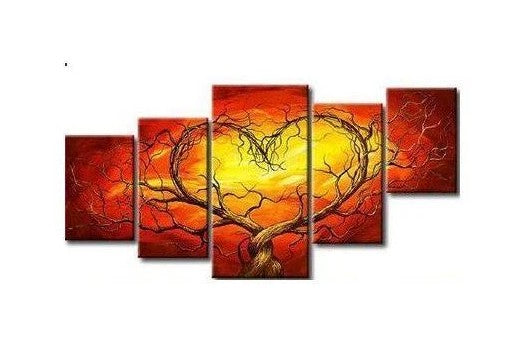 Tree of Life Painting, Abstract Painting of Love, 5 Piece Canvas Art, Extra Large Art Painting, Acrylic Paintings for Living Room, Buy Paintings Online