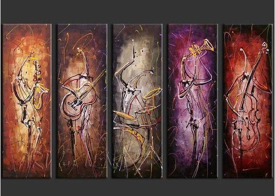 Music Painting, Extra Large Canvas Art, 5 Piece Canvas Art, Canvas Painting Abstract, Acrylic Paintings for Sale