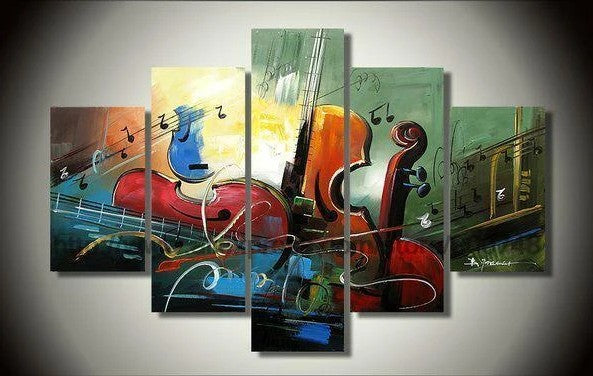 5 Piece Abstract Art, Cello Painting, 50 Inch Abstract Painting, Violin Painting, Bedroom Abstract Painting