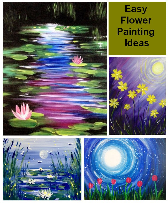 Easy Flower Oil Painting Ides for Kids, Easy Flower Painting Ideas for Beginners, Easy Acrylic Flower Paintings, Simple Abstract Flower Painting Ideas