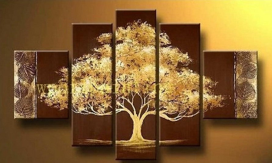 Simple Modern Art, Tree of Life Painting, Acrylic Abstract Painting, 5 Piece Canvas Painting, Acrylic Painting for Bedroom