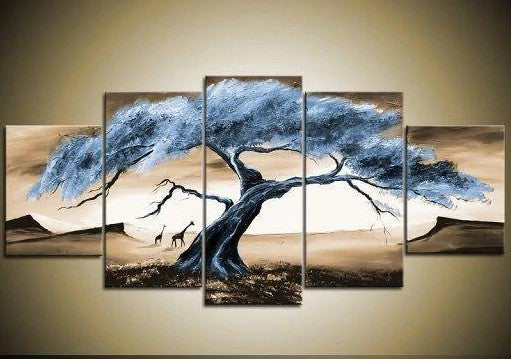 Large Acrylic Painting for Living Room, Tree of Life Painting, Landscape Canvas Painting, Hand Painted Canvas Art, 5 Piece Canvas Painting